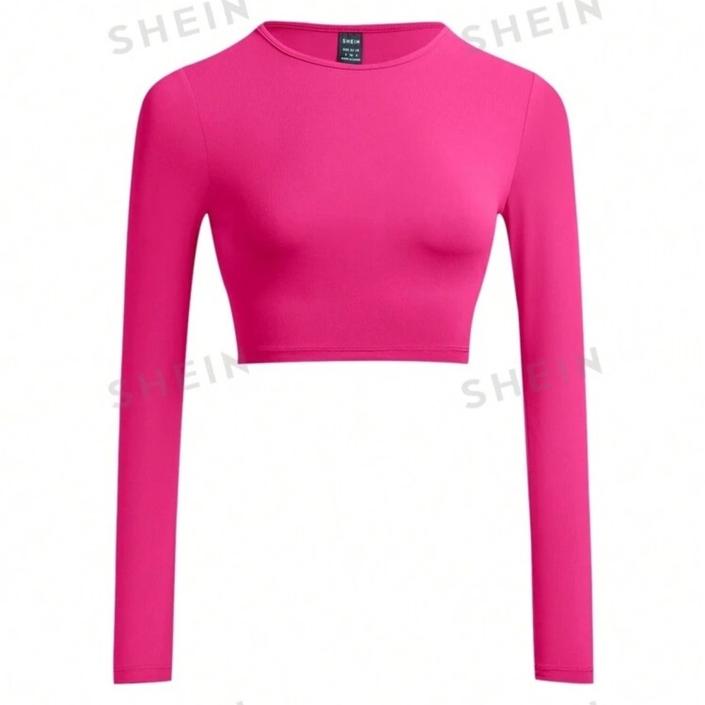 NWT ~SHEIN BASICS Solid Crop Top ~ HOT PINK